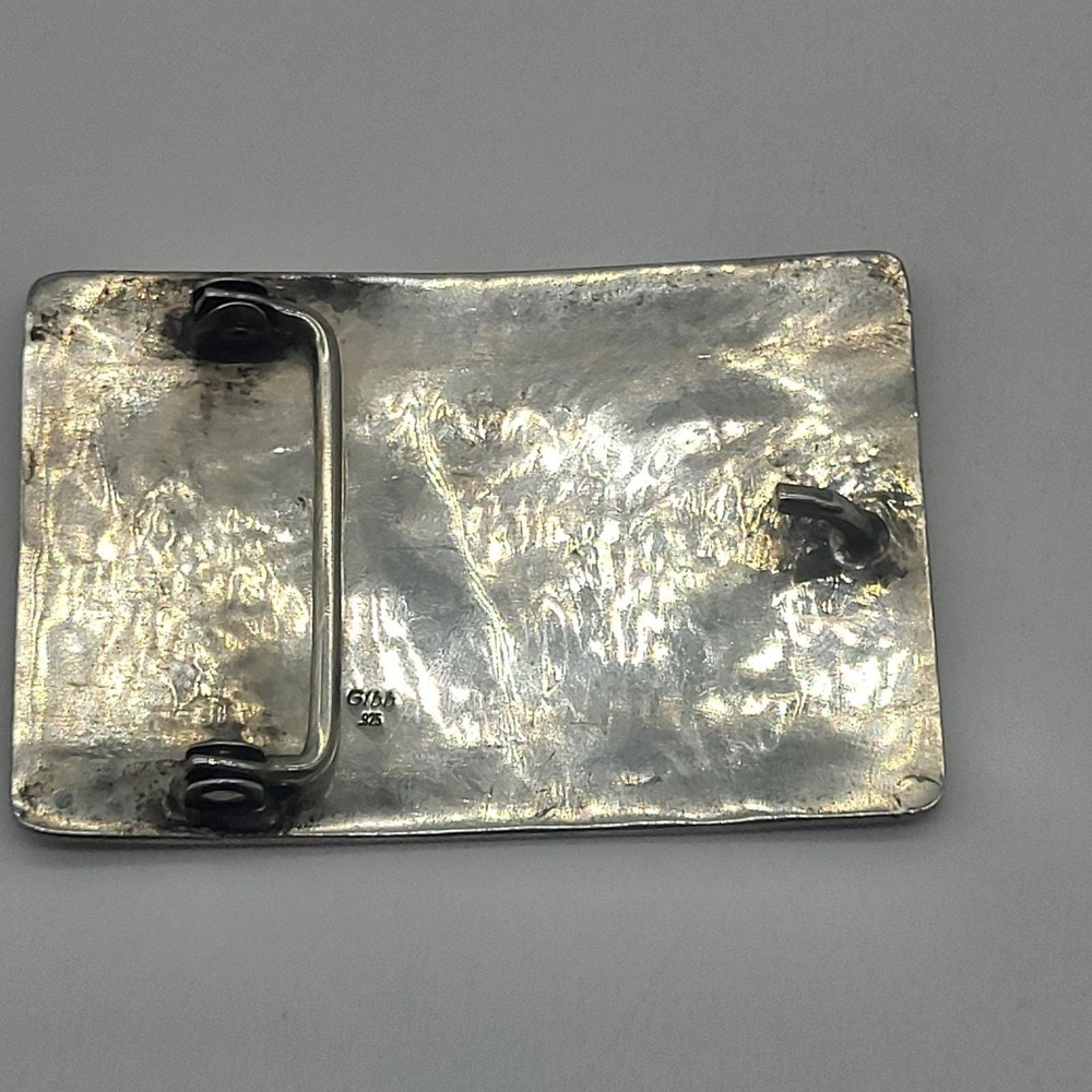 Navajo Artist Montano Gibbson "GIBB" Sterling Silver Etched Buffalo Belt Buckle - Picture 2 of 16
